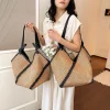 Cross-border straw weaving bag, striped straw weaving bag, women's hand-stitched woven bag, large-capacity commuting single-shoulder tote bag, vacation beach bag, women's bag, straw weaving bag Application Scenario